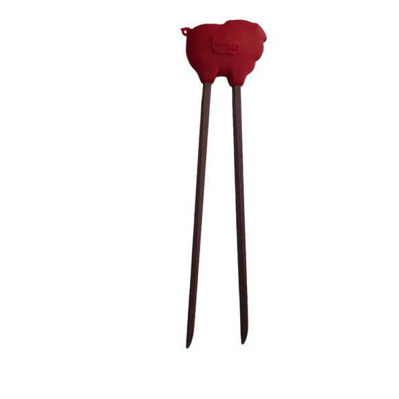 Red Silicone Pig Brown Chopsticks Kids Practice by Talisman Designs. Red - Picture 5 of 5